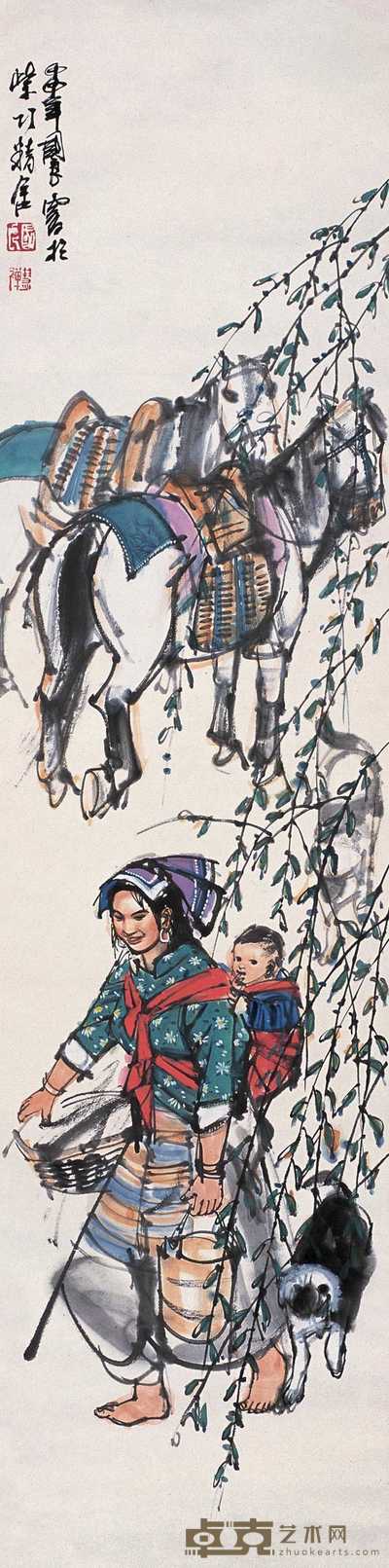 史国良 壬申(1992)年作 人物 立轴 136.5×34.5cm